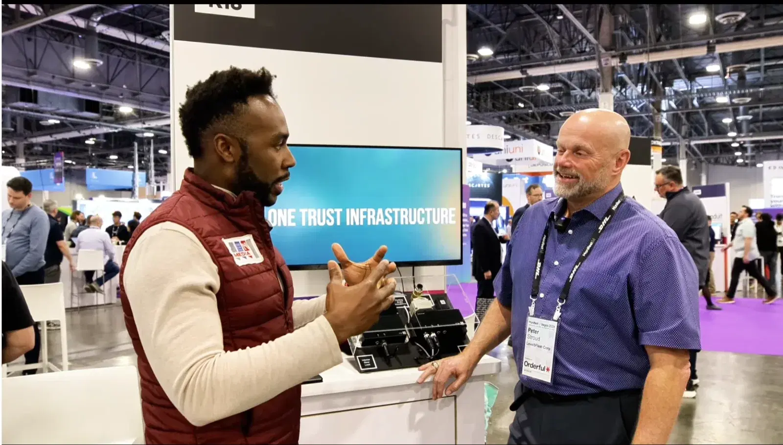 Peter Stroud of Level5Fleet interviewed by SEN 1 Media at the Level5Fleet booth, Manifest Vegas 2026